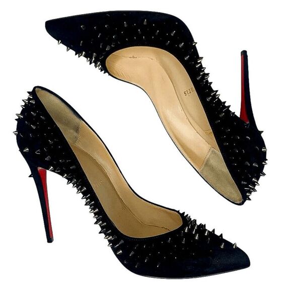 Christian Louboutin Escarpic 100 Pumps Black Suede Spiked Heels Size 37.5 Shoes - Picture 5 of 11
